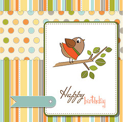 Image showing birthday greeting card with funny little bird