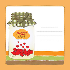 Image showing Thank you greeting card with hearts plugged into the jar