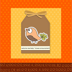 Image showing welcome baby card with funny little bird