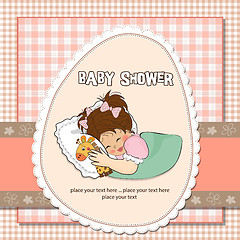 Image showing baby shower card with little girl and her toy