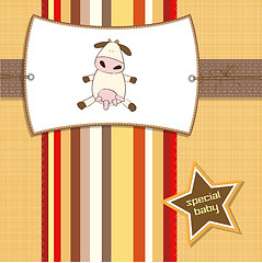 Image showing new baby girl announcement card with cow