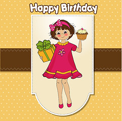 Image showing birthday greeting card with girl and big cupcake