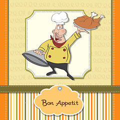 Image showing funny cartoon chef with tray of food in hand