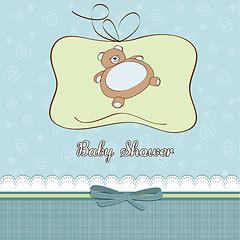 Image showing baby shower card with teddy bear toy