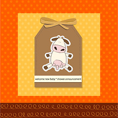 Image showing new baby girl announcement card with cow