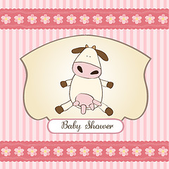 Image showing new baby girl announcement card with cow