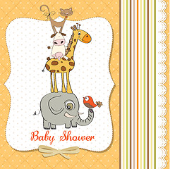 Image showing baby shower card with funny pyramid of animals