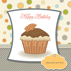 Image showing cute happy birthday card with cupcake