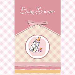 Image showing new baby girl announcement card with milk bottle and pacifier