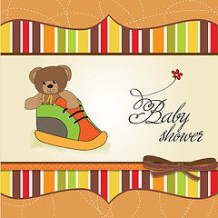 Image showing shower card with teddy bear hidden in a shoe