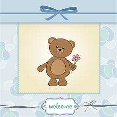 Image showing happy birthday card with teddy bear and flower