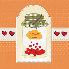 Image showing Thank you greeting card with hearts plugged into the jar