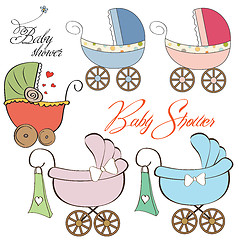 Image showing cartoon prams collection on white background