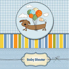 Image showing baby shower card with long dog and balloons