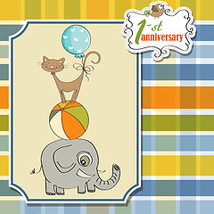 Image showing first anniversary card with pyramid of animals