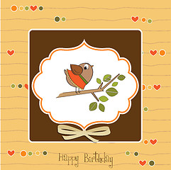 Image showing birthday greeting card with funny little bird