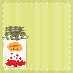 Image showing Thank you greeting card with hearts plugged into the jar