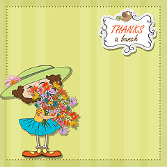 Image showing funny girl with a bunch of flowers