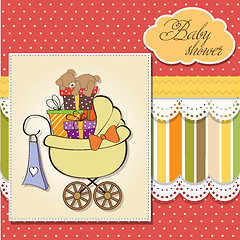 Image showing baby shower card with gift boxes