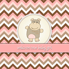 Image showing new baby girl announcement card with hippo