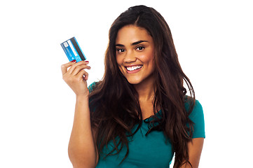 Image showing Attractive model displaying her credit card