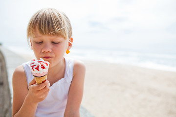 Image showing Girl with ice cream near beach