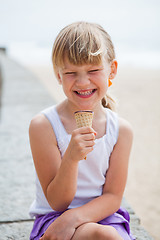 Image showing Girl with ice cream near beach