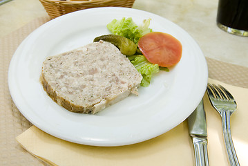 Image showing French food pate terrine of rabbit   photographed in Paris Franc