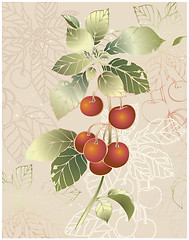 Image showing Illustration cherry. Beautiful decorative card  with cherry.