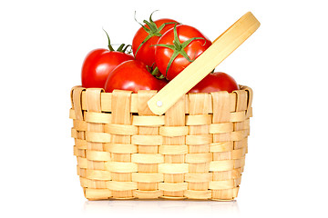 Image showing Wicker basket full of tomatoes