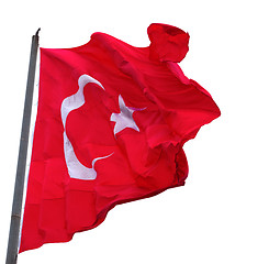 Image showing Waving in wind flag of Turkey with flagpole