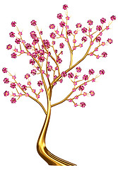 Image showing golden tree with lilac flowers