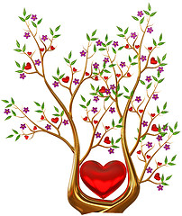Image showing golden tree with hearts and flowers