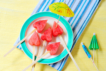 Image showing fruit pops of watermelon in heart shaped 