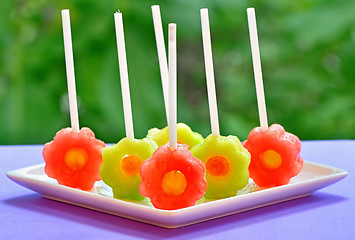 Image showing fruit pops of melon and watermelon