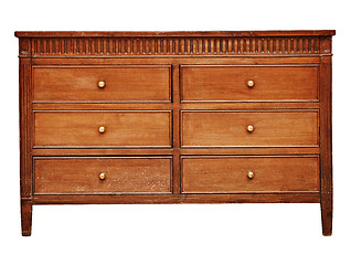 Image showing Vintage wooden chest drawer on white