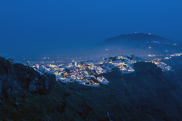 Image showing Thira on Santorini at blue night