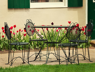 Image showing Iron Garden Table And  Chairs