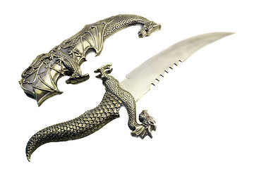 Image showing sword and the sheath executed in the form of a dragon on a white