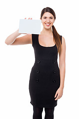 Image showing Woman showing blank rectangular billboard