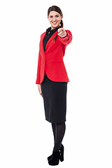 Image showing Elegant presentable businesswoman pointing