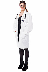 Image showing Bespectacled young female medical practitioner