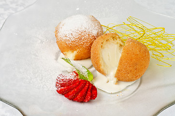 Image showing Dessert of ice-cream at biscuit