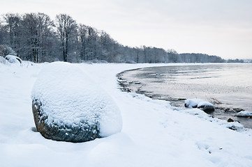 Image showing winter landscape on the shore of the Sea