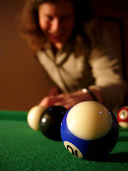 Image showing Happy woman playing pool # 01