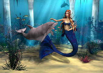 Image showing Mermaid and Dolphin