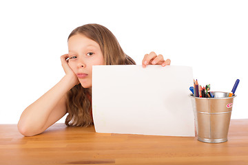 Image showing Demoralized child shows a white sheet