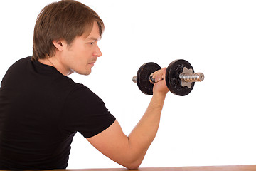 Image showing Man make exercise with dumbbell