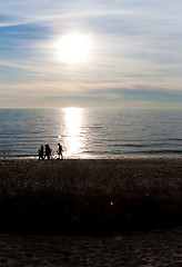 Image showing Family Silhouette at the Beach