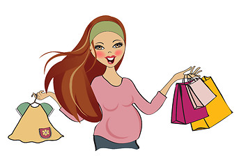 Image showing happy pregnant woman at shopping, isolated on white background